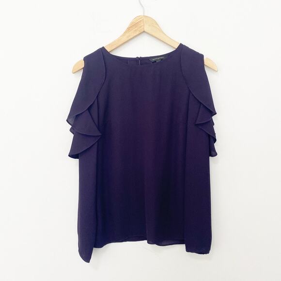 Banana Republic Dark Purple Cold Shoulder Cutout Long Sleeve Blouse Size XS - Picture 1 of 6